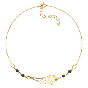 Złota bransoletka ze skrzydłem i koralikami