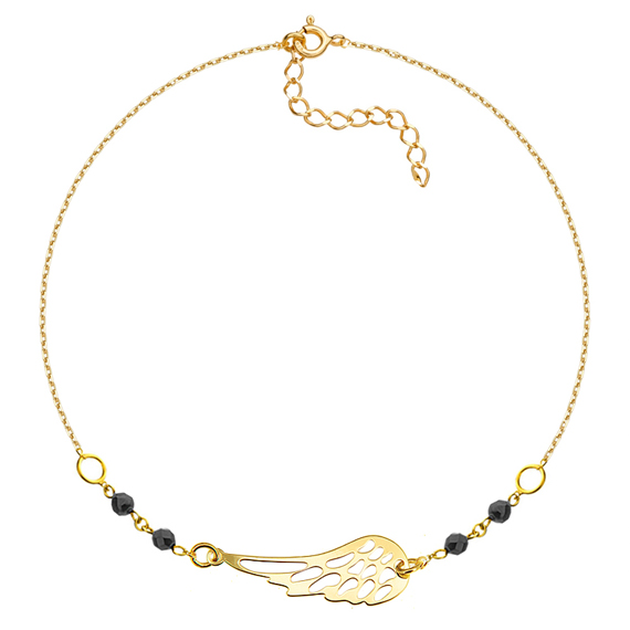 Złota bransoletka ze skrzydłem i koralikami