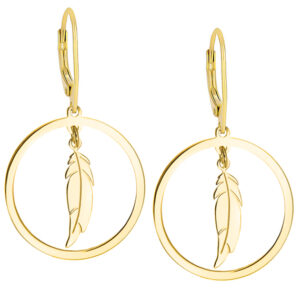 Kolczyki ze złota - koła z piórkami