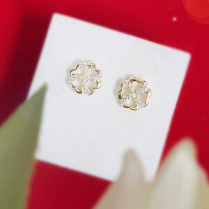 Złote kolczyki koniczynki z cyrkoniami