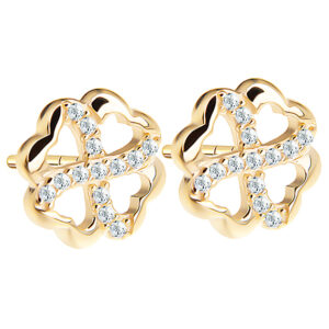 Złote kolczyki koniczynki z cyrkoniami