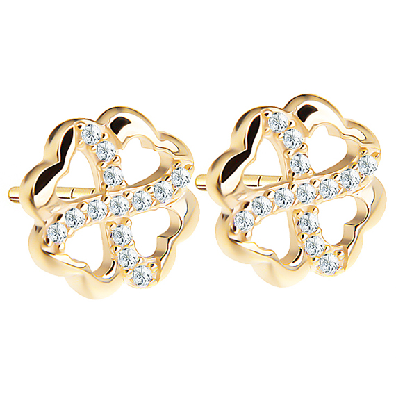 Złote kolczyki koniczynki z cyrkoniami