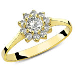 Złoty pierścionek kwiat z cyrkoniami