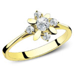 Pierścionek złoty kwiat z kamieniami