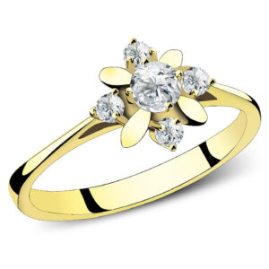 Pierścionek złoty kwiat z kamieniami