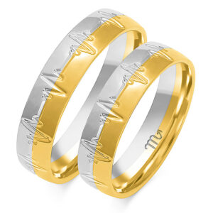 Obrączki z białego i żółtego złota puls serca