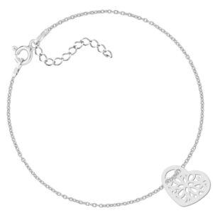 Srebrna bransoletka celebrytka z sercem ażurowym