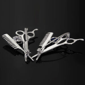 Broszka nożyczki i grzebień szafirowa cyrkonia