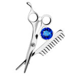 Broszka nożyczki i grzebień szafirowa cyrkonia