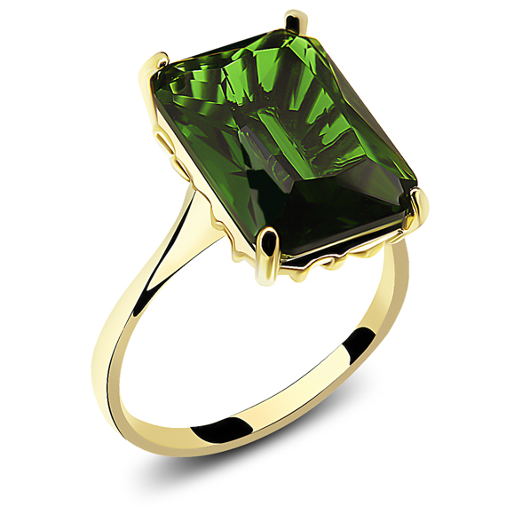 Pierścionek z dużym kamieniem butelkowa zieleń