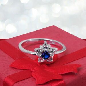 Pierścionek kwiat z szafirową cyrkonią