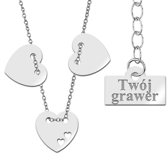 Naszyjnik celebrytka 3 serca + Twój grawer
