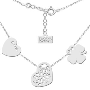 Celebrytka z ażurowym sercem i koniczynką + Twój grawer