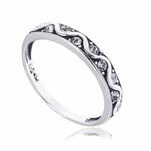 Obrączka oksydowana z kamieniami