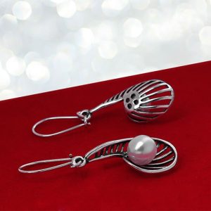 Ażurowe kolczyki z perłą 7mm oksydowane