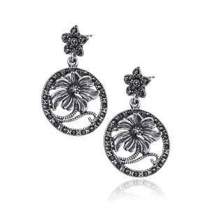 Zdobione kwieciste kolczyki z markazytami