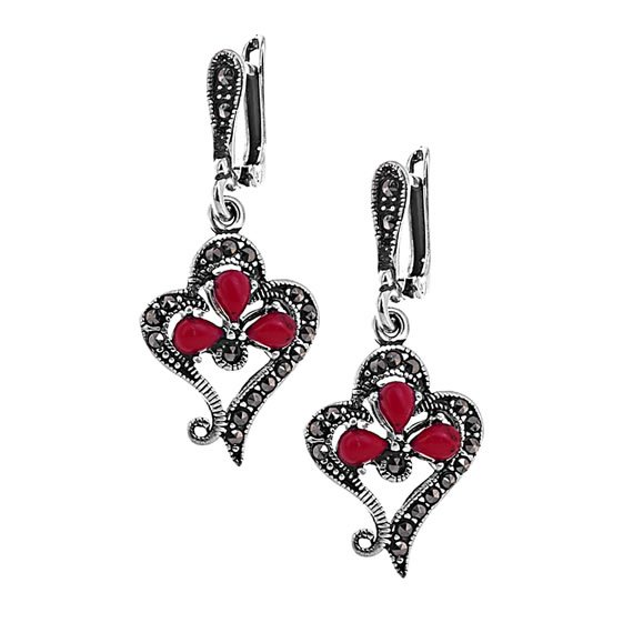 Kolczyki z markazytami i koralami 1 Kolczyki z markazytami i koralami