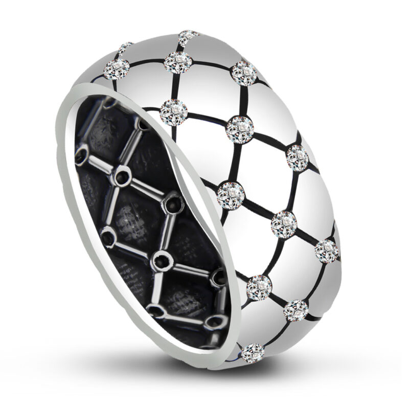 Szeroka obrączka z cyrkoniami