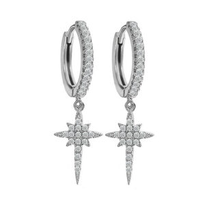 Kolczyki kółka z krzyżykiem clickery białe kamienie