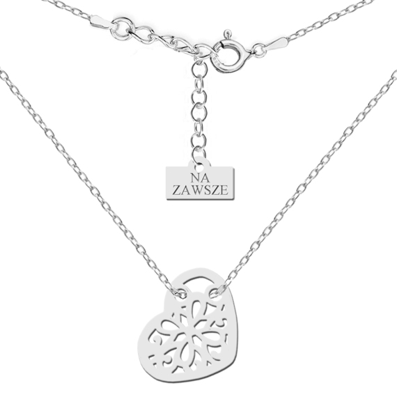 Srebrny naszyjnik serce ażurowe + Twój grawer