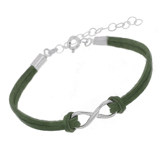 Bransoletka nieskończoność rzemyk mała zielona 1 Bransoletka nieskończoność rzemyk mała zielona