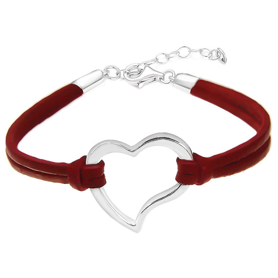 Bransoletka na czerwonym rzemyku serce 1 Bransoletka na czerwonym rzemyku serce