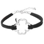 Bransoletka na czarnym rzemyku koniczyna