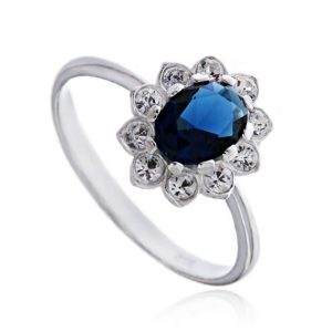 Pierścionek kwiat szafirowa cyrkonia
