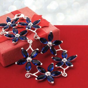 Bransoletka kwiaty z szafirowymi cyrkoniami