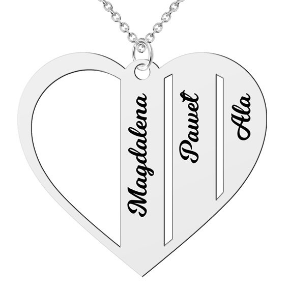 Naszyjnik serce z imionami dzieci - 3 imiona