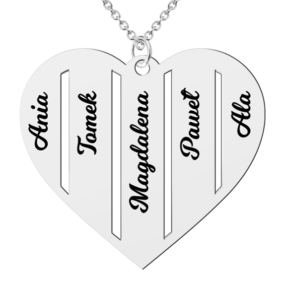 Naszyjnik serce z imionami dzieci - 5 imion