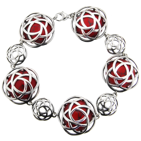 BRANSOLETKA damska 925 srebrna KORAL duża AŻUROWA