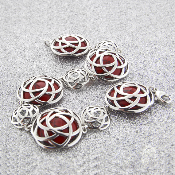 BRANSOLETKA damska 925 srebrna KORAL duża AŻUROWA