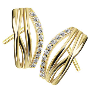 Złote kolczyki przeplatane paski z cyrkoniami 333