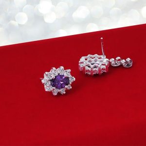 Kolczyki kwiaty fioletowe z kamieniami