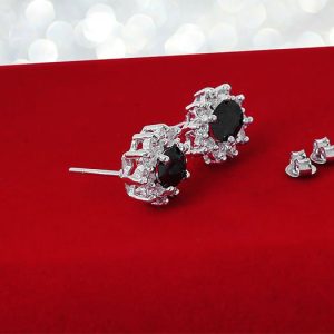 Kolczyki kwiaty czarne z kamieniami