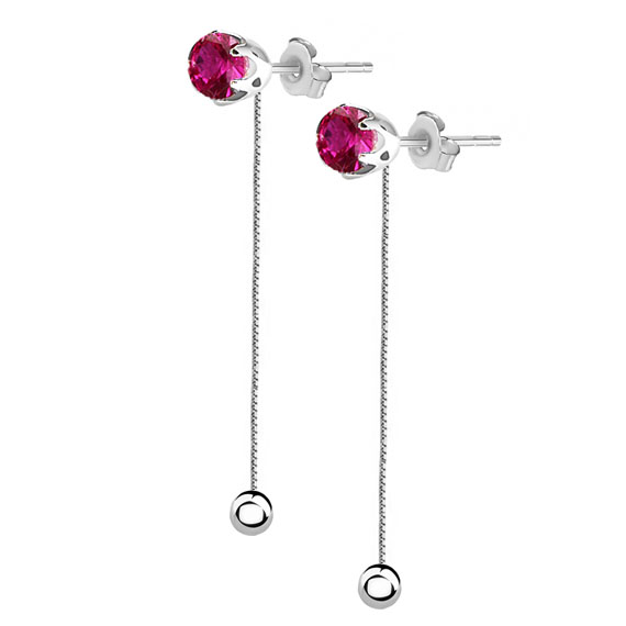 Kolczyki łańcuszki z różową cyrkonią 1 Kolczyki łańcuszki z różową cyrkonią