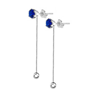 Kolczyki łańcuszki z szafirowym kamieniem