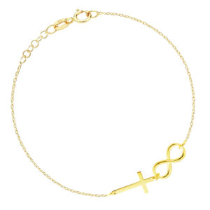 Złota bransoletka z krzyżykiem i nieskończonością