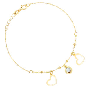 Złota bransoletka z sercami i kamieniem 333