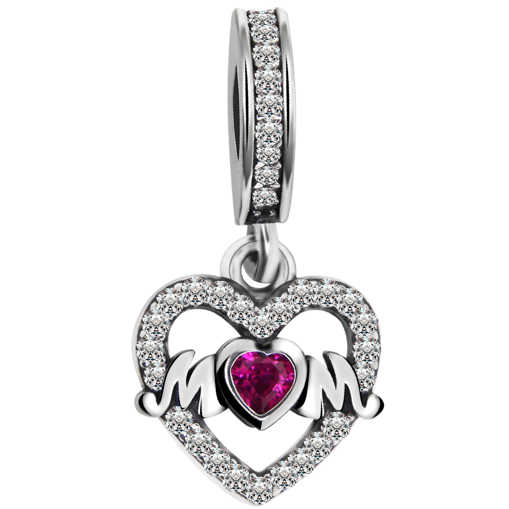 SREBRNY CHARMS 925 MAMA DZIEŃ MAMY Z MAMĄ SERCE Charms do bransoletki serce MAMA