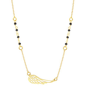 Złoty naszyjnik skrzydło z czarnymi koralikami