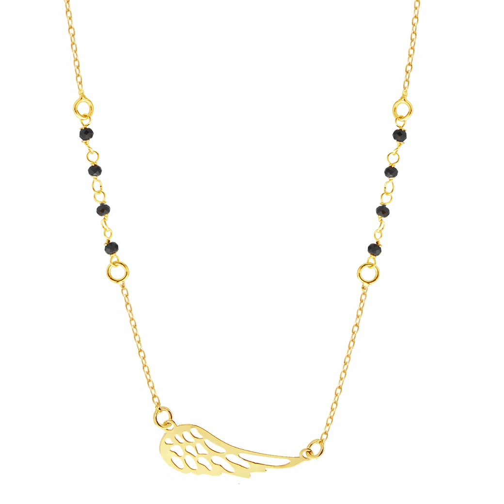 ZŁOTY NASZYJNIK 333 SKRZYDŁO Z CZARNYMI KORALIKAMI Złoty naszyjnik skrzydło z czarnymi koralikami