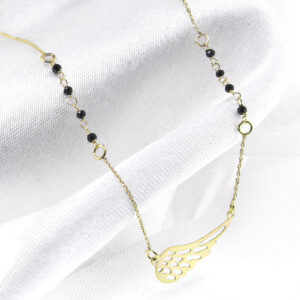 Złoty naszyjnik skrzydło z czarnymi koralikami