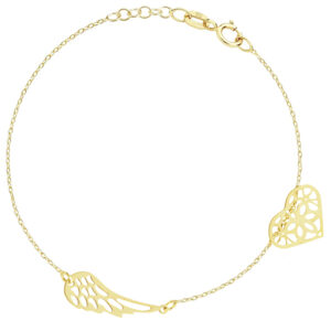 Złota bransoletka z sercem i skrzydłem