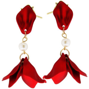 Kolczyki chabrowe kwiaty z perełką - pozłacane