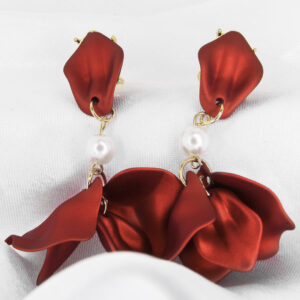 Kolczyki chabrowe kwiaty z perełką - pozłacane