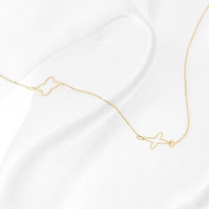 Złoty naszyjnik z liliami i koniczynką