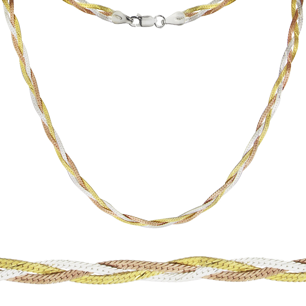 ZŁOTY NASZYJNIK WARKOCZ TAŚMA PLECIONY TRÓJKOLOR Naszyjnik plecionka warkocz trójkolorowy