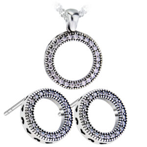 Komplet - kolczyk z wisiorkiem - wzór koła z cyrkoniami